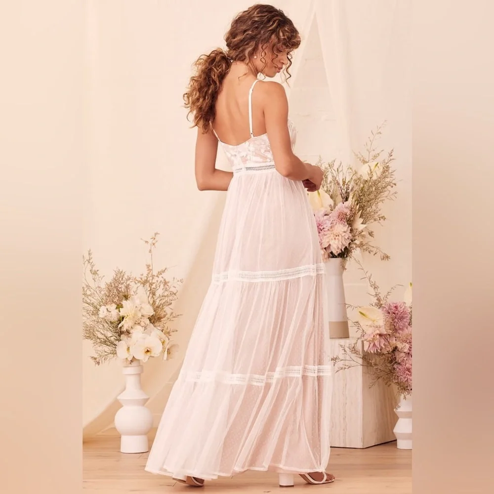 Lulu’s Elenora White Embroidered Maxi Dress Boho Wedding - Picture 3 of 12
